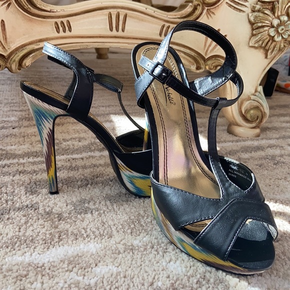 Anne Michelle 5 inch heel leather top & multicolor heel/ platform - size 9 - Picture 1 of 17